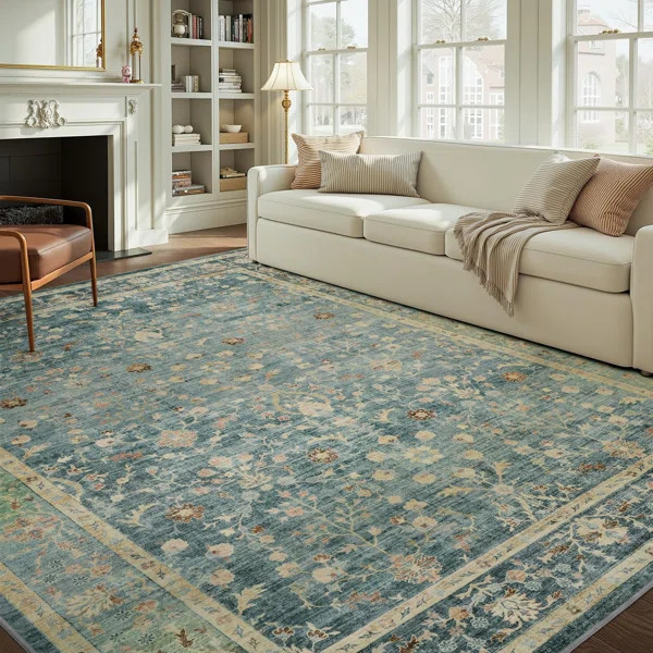 Ultra Soft Oriental Machine Washable Non Skid Area  Rug - Teal Blue | Wayfair North America