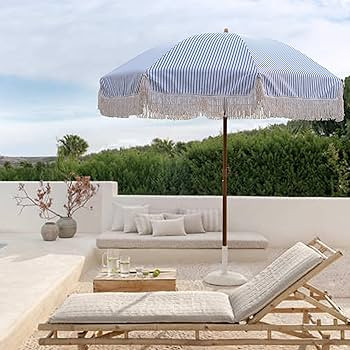 Amazon.com : AMMSUN 7ft Patio Umbrella with Fringe Outdoor Tassel Umbrella UPF50+ Premium Steel P... | Amazon (US)