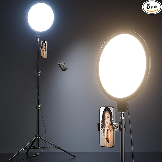 10.5" Ring Light with 69" Tripod Stand and Phone Holder Kit, Full-Screen Zoom Lighting for Video ... | Amazon (US)