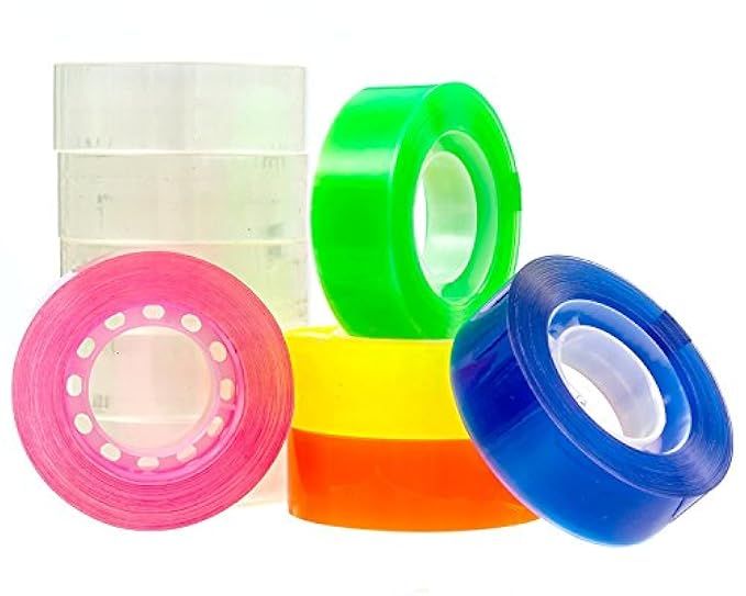 Transparent Tape 10 Rolls | Bundle Pack 5 Clear + 5 Colors Yellow Orange, Pink, Blue, Green | 3/4inc | Amazon (US)