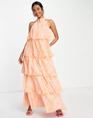 Pretty Lavish high neck backless tiered maxi dress in abstract floral | ASOS (Global)