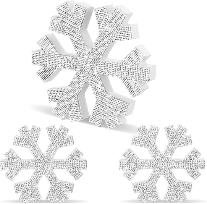 Queekay 3 Pcs White/blue Christmas Snowflake Decor Rhinestone Tabletop Snowflake Signs Freestandi... | Amazon (US)