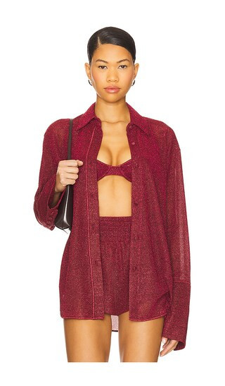 Oseree Lumiere Sleeves Shirt in Burgundy. - size M-L | Revolve Clothing (Global)