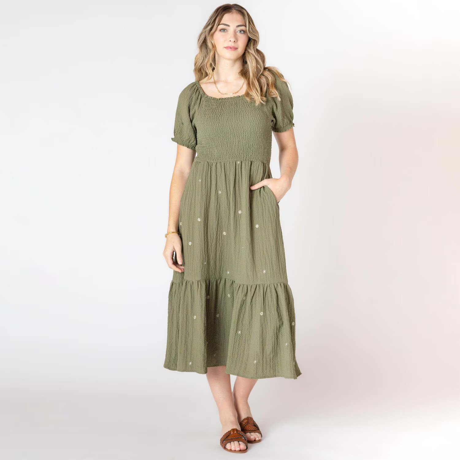Devoted short puffed sleeve calf length tiered dress, Calf length tiered dress | Walmart (CA)