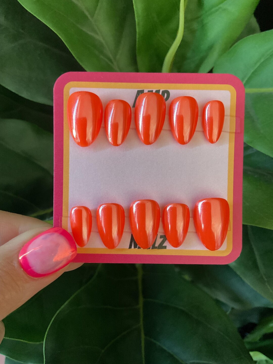 Hand Painted Orange Chrome Press on Nails, Press on Nails,gel Nails,chrome Nails,shiny Nails,pres... | Etsy (US)