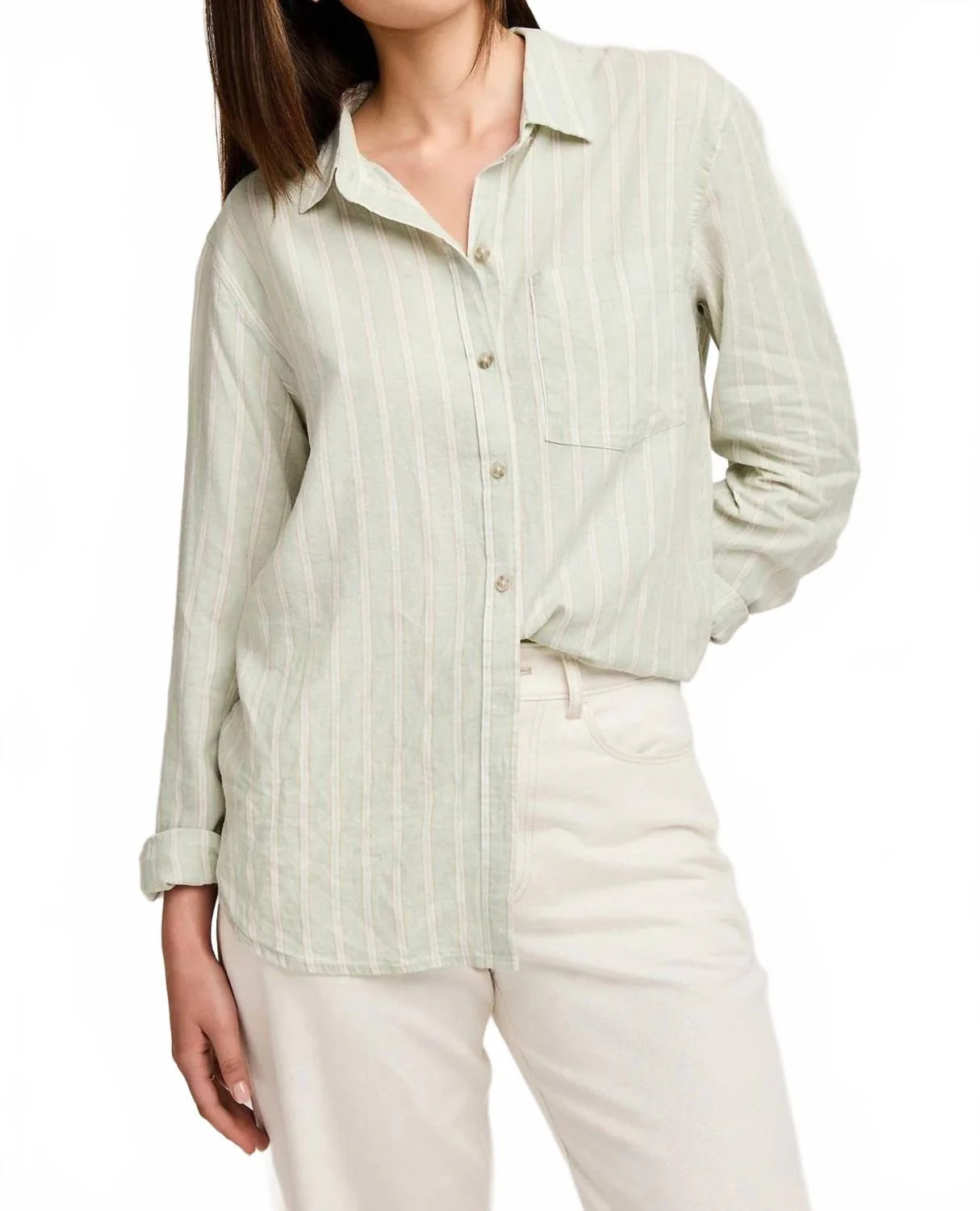 Dominique Button Down Shirt In Cactus Stripe | Shop Simon