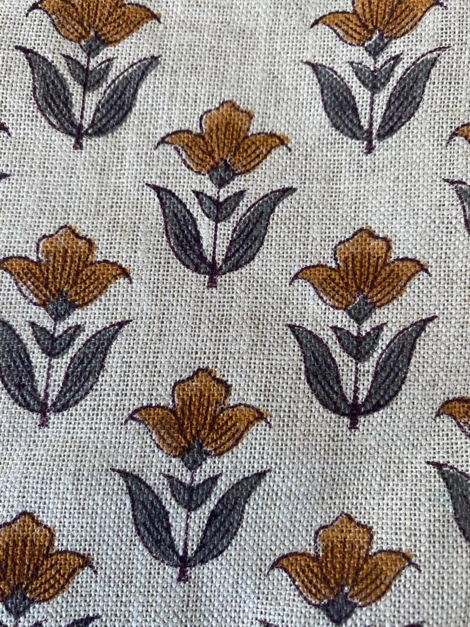 Small Flower Block Print  Handloom Linen Fabric  ,upholstery Fabric, pillow Cover Fabric, Thick f... | Etsy (US)