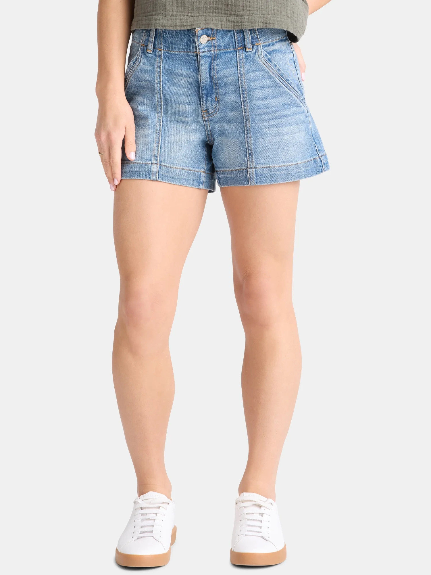 Time and Tru Women's and Women’s Plus High Rise Denim Utility Shorts, Sizes 0-22 | Walmart (US)