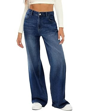 HDLTE Women Wide Leg Jeans High Waist Baggy Jean Loose Boyfriend Jeans Denim Pants Y2K | Amazon (US)