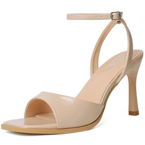 Mostrin Nude Heels for Women Square Open Toe Heeled Sandals Ankle Strap Sexy Peep Toe High Heels for Party, Prom, Wedding Dressy Pumps Shoes Size 11 | Amazon (US)