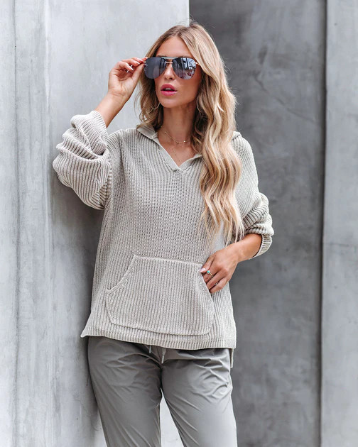 Orion Knit Hooded Pullover Sweater - Taupe - FINAL SALE | VICI
