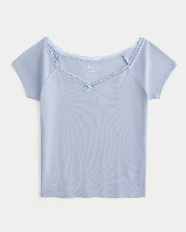 Women's Off-the-Shoulder Lace Trim Top | Women's Clearance | HollisterCo.com | Hollister (US)