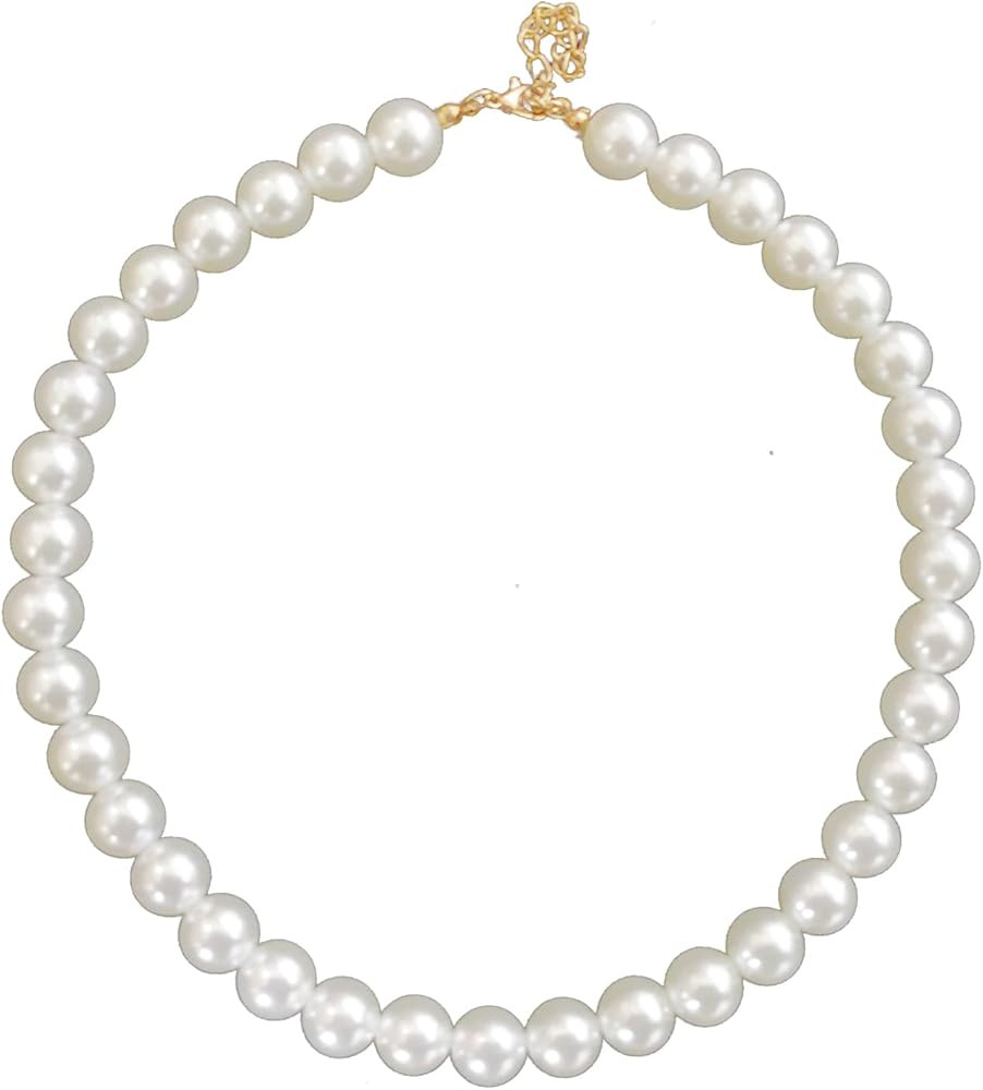 Women Adult Round Pearl Choker Necklace 12 mm Wedding Imitation Pearl Necklace Jewelry 1920s Pear... | Amazon (US)