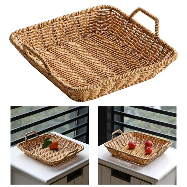 Rattan Woven Bread Baskets with Handle Rectangular Table Organizer Fruit Platter Wicker Basket fo... | Walmart (US)