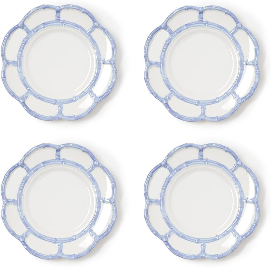 Two's Company French Blue Bamboo Touch Melamine Salad/Dessert Plates, Bamboo Rim, Shatter-Resista... | Amazon (US)