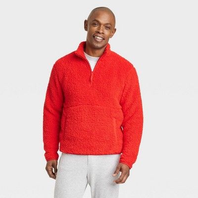 Men's Faux Shearling Matching Family Half Zip Pullover - Wondershop™ Red M | Target