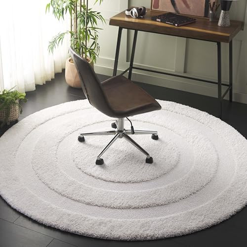 SAFAVIEH Florida Shag Collection Area Rug - 6'7" Round, Creme & Creme, Border Design, Non-Sheddin... | Amazon (US)