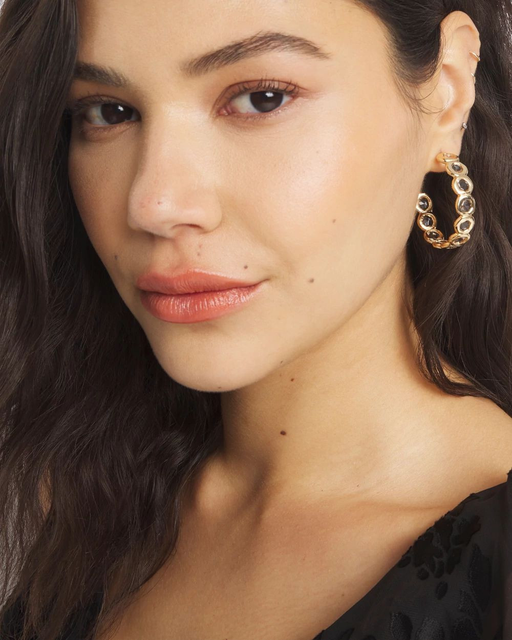 Gold Round Crystal Hoop Earrings | White House Black Market