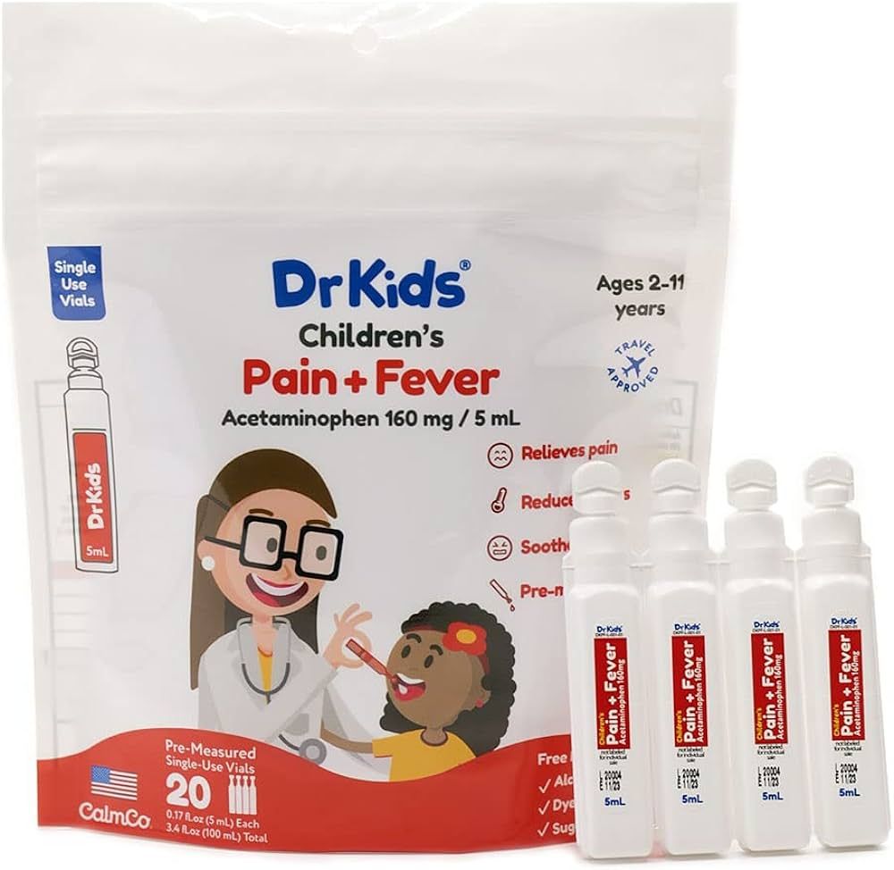 Dr. Kids Children's Pain and Fever Acetaminophen, Pre-Measured Single-Use Vials, Free from, Trave... | Amazon (US)