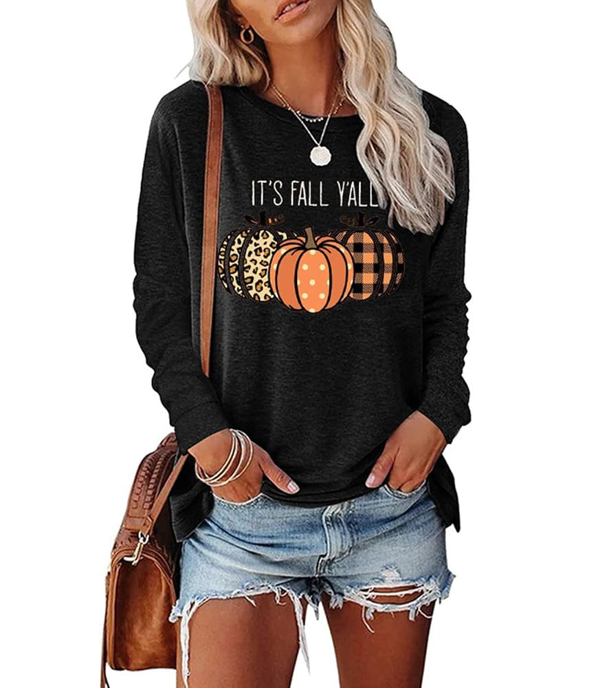 Womens Pumpkin Graphic Sweatshirts Crewneck Casual Fall Long Sleeve Tops | Amazon (US)
