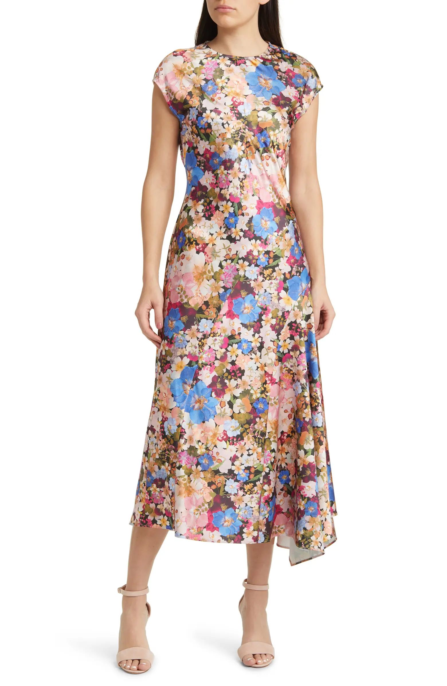 Ted Baker London Slanno Floral Asymmetric Hem Midi Dress | Nordstrom | Nordstrom