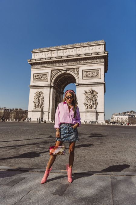 Balenciaga denim skirt, Christian louboutin pink booties, Paris outfits, Paris styles

#LTKtravel #LTKstyletip