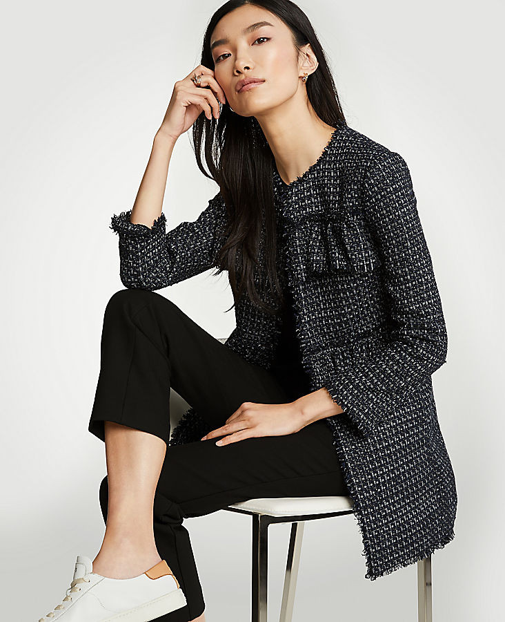 Ruffle Tweed Long Jacket | Ann Taylor (US)