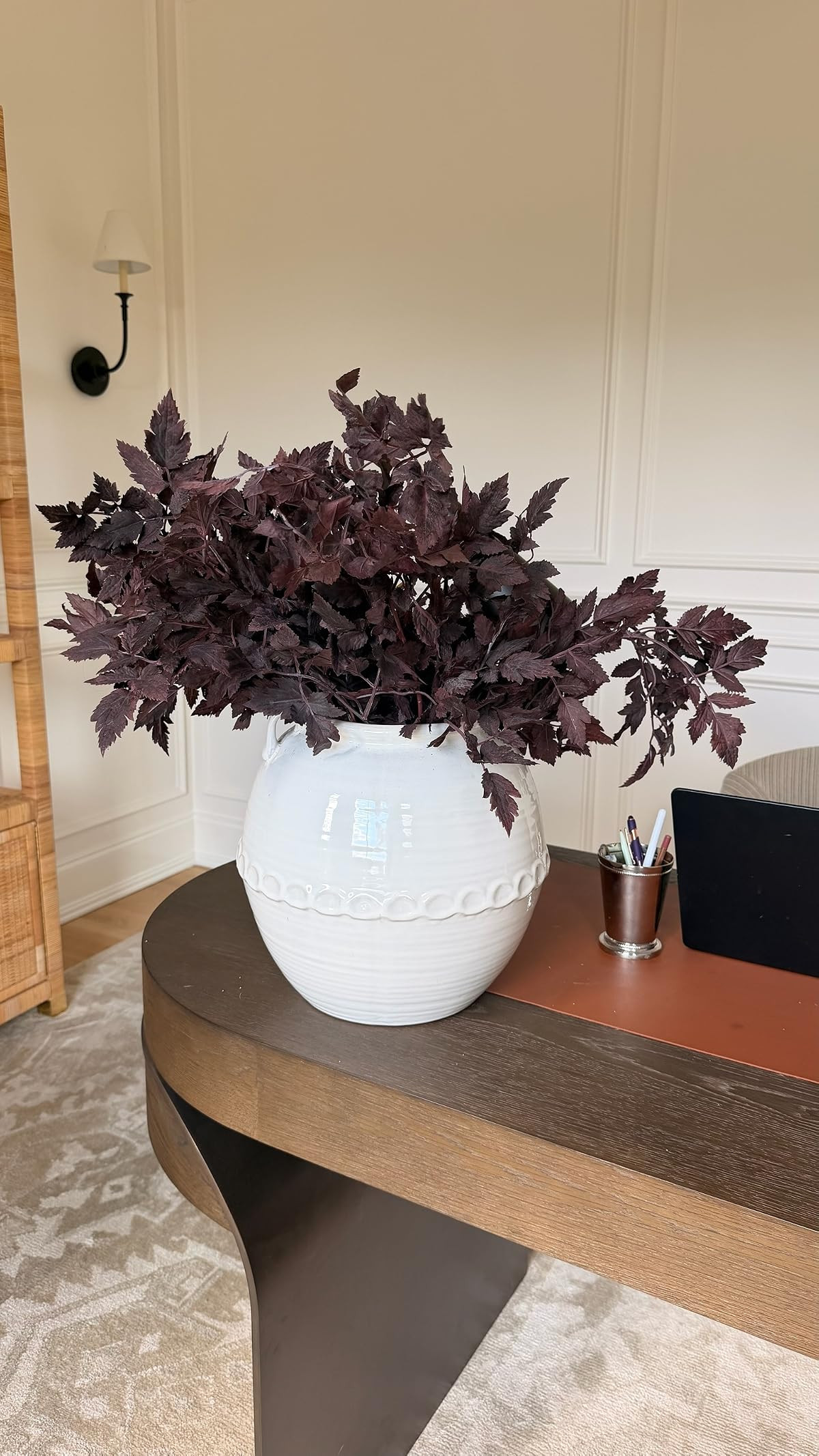 Add some elegant greenery to your space with this beautiful plum leaf spray! Perfect for adding a touch of nature indoors. 

 #LTKmomlife #LTKSeasonal #LTKHome