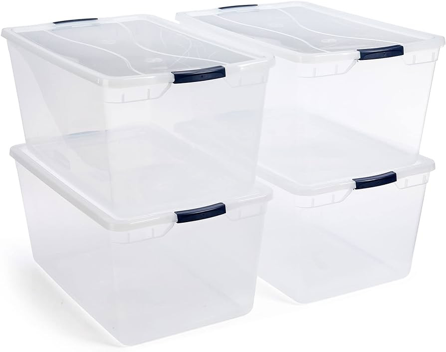 Rubbermaid Cleverstore 95 Qt Clear Storage Bins with Latching Lids, 4-Pack, Stackable, BPA-Free, ... | Amazon (US)