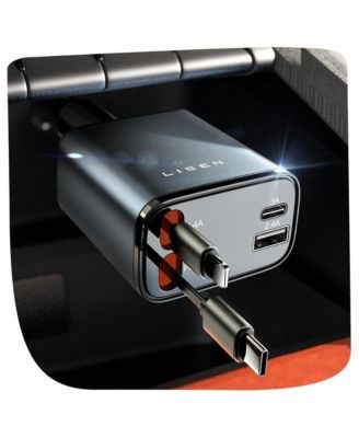 Retractable Car Charger 4-in-1, 69W USB-C Car Adapter with Built-in Cables, Multi Device Charging... | Macy's