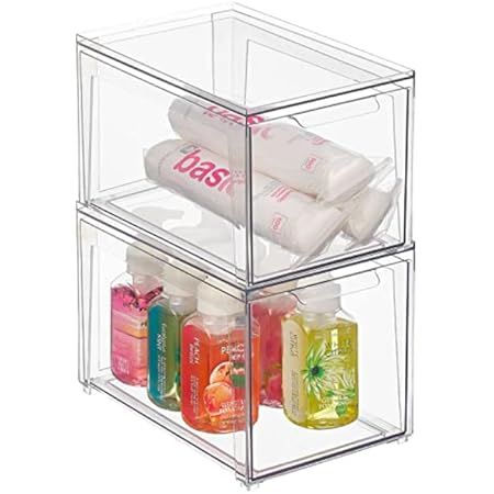 mDesign Plastic Stackable Kitchen Storage with Pull Out Bin Organizer Drawer for Cabinet, Pantry, Fr | Amazon (US)