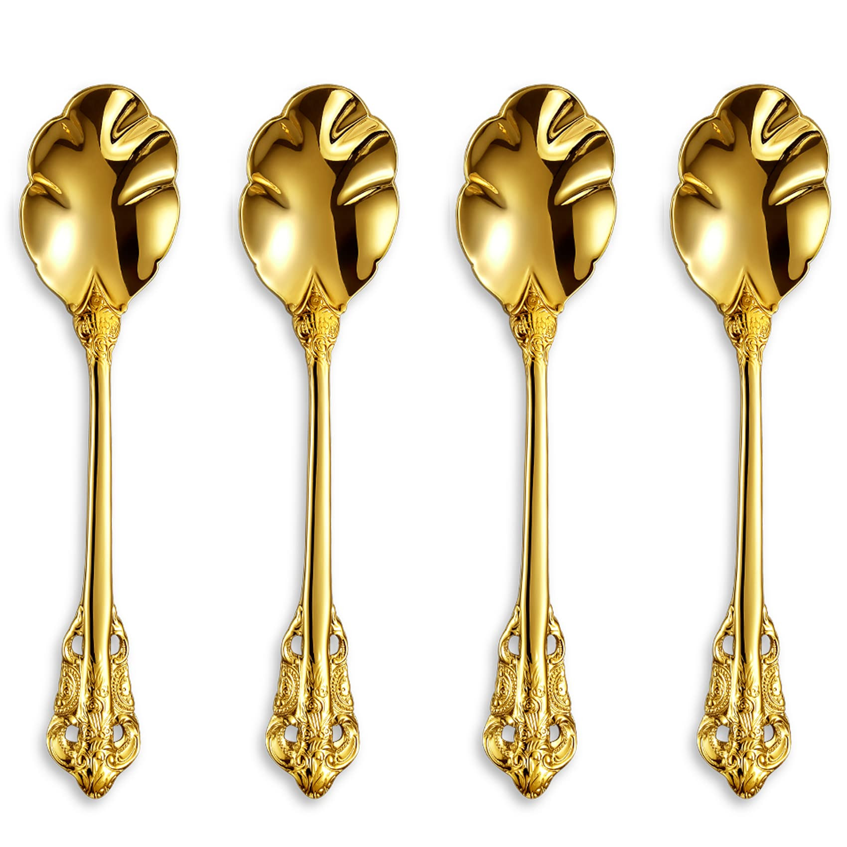 KEAWELL Premium 4-Piece 6" Tea Spoon Set, 18/10 Stainless Steel, Vintage Coffee Espresso Demitasse Spoons, Smooth Edges, (Gold) | Amazon (US)