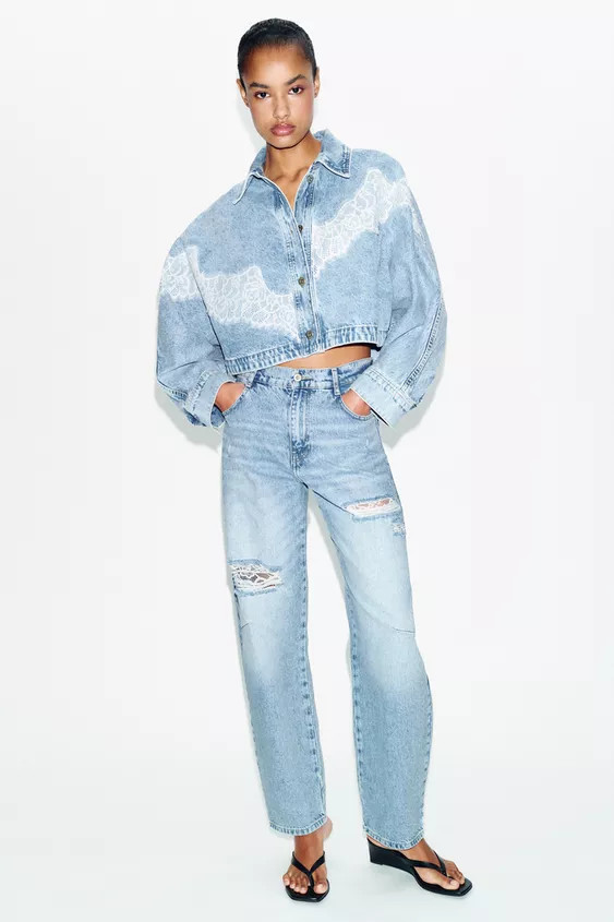 Z1975 CROPPED LACE DENIM JACKET SET | Zara UK