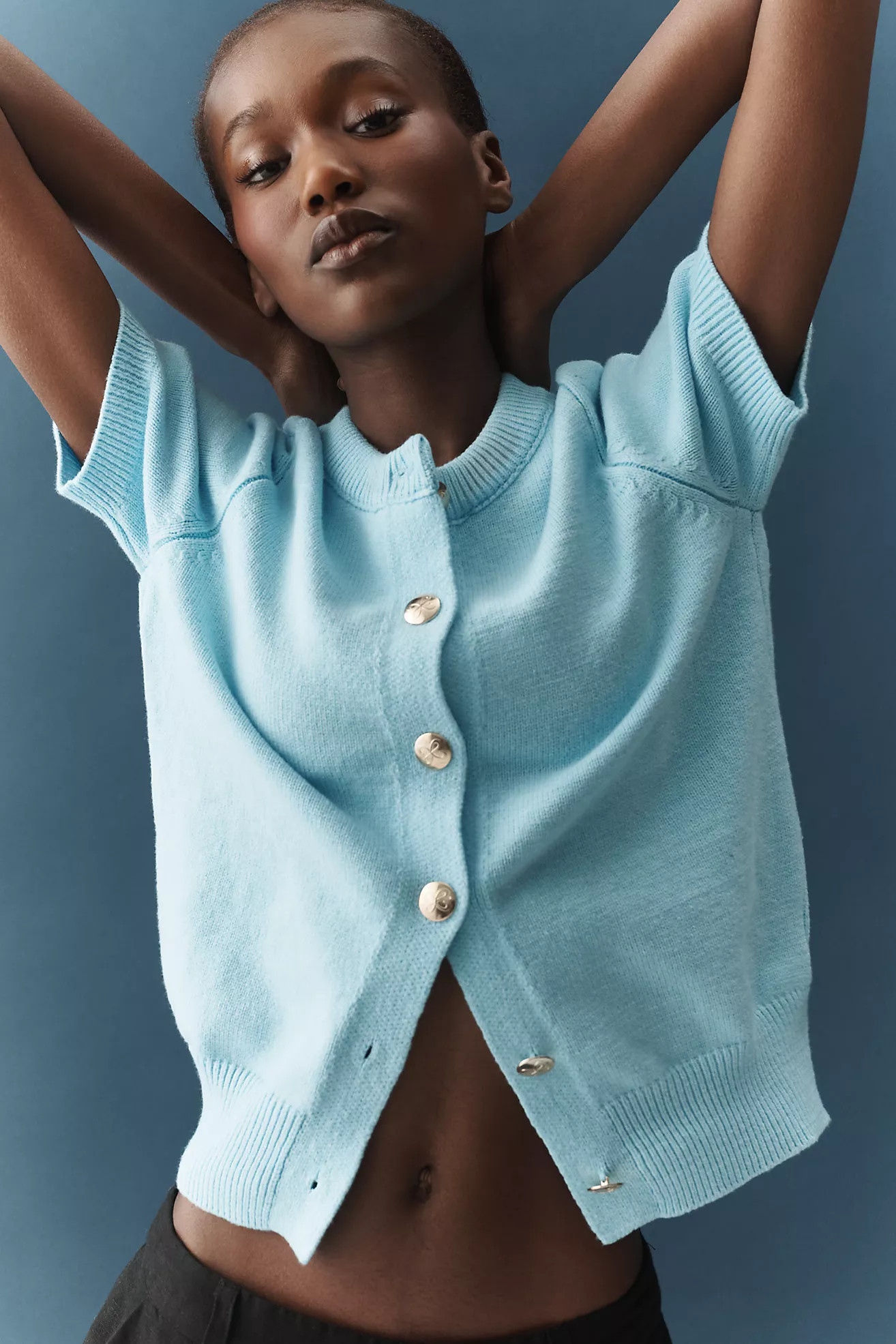 Maeve Short-Sleeve Crew-Neck Cardigan Sweater | Anthropologie (US)