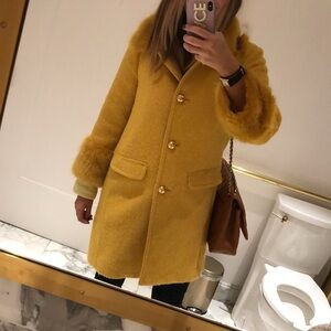 KATE SPADE Rare Wild Ones Faux Fur Trimmed Yellow Coat 10 | Poshmark