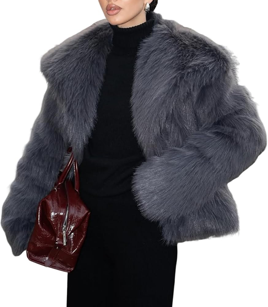 Gihuo Women's Faux Fur Jacket Winter Long Sleeve Fluffy Lapel Furry Shaggy Jacket Coat | Amazon (US)