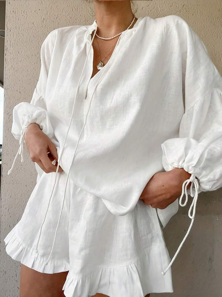 Two Piece Set With Ruffle Shorts | SHEIN