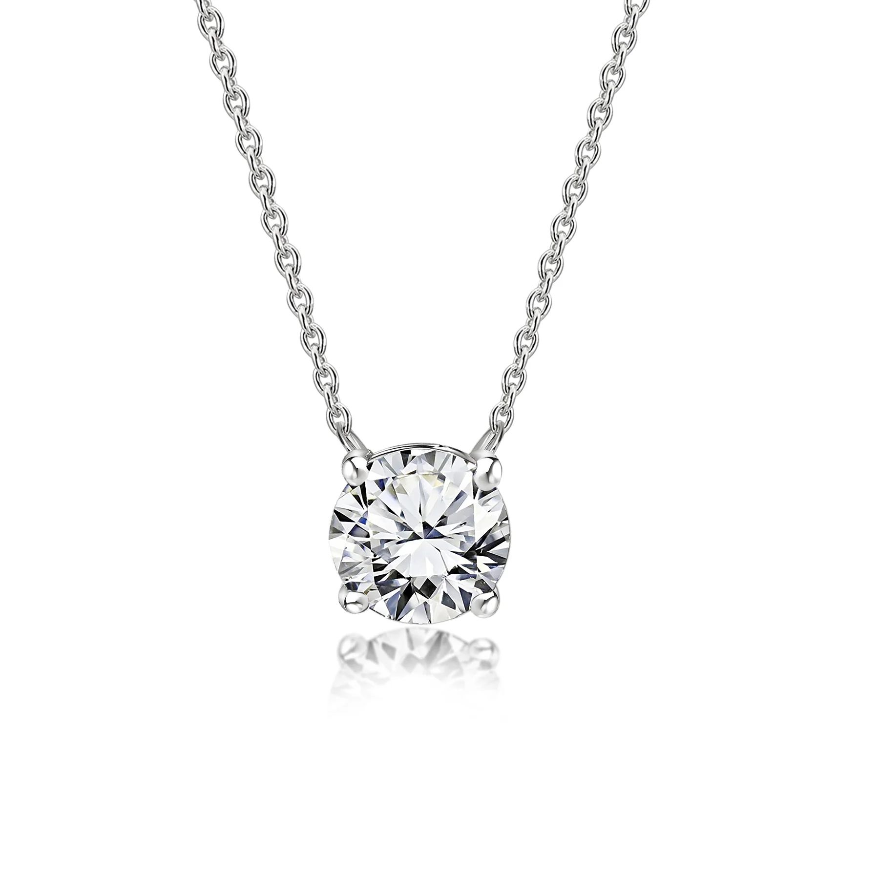 JeenMata 1 Carat Round Cut Moissanite Solitaire Pendant Necklace in 18k White Gold over Silver, F... | Walmart (US)