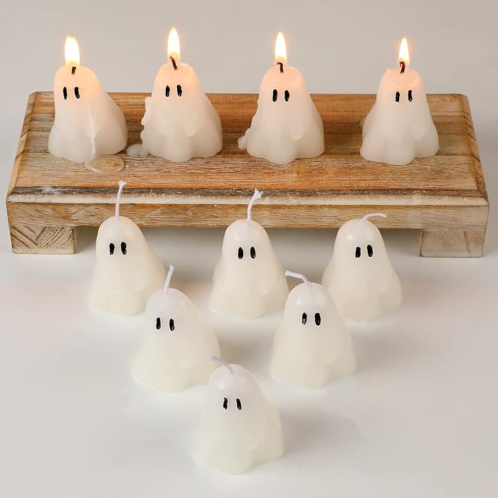 10 Pcs Halloween Ghost Candles White Burning Candles Soy Wax for Halloween Home Table Party Decor... | Amazon (US)