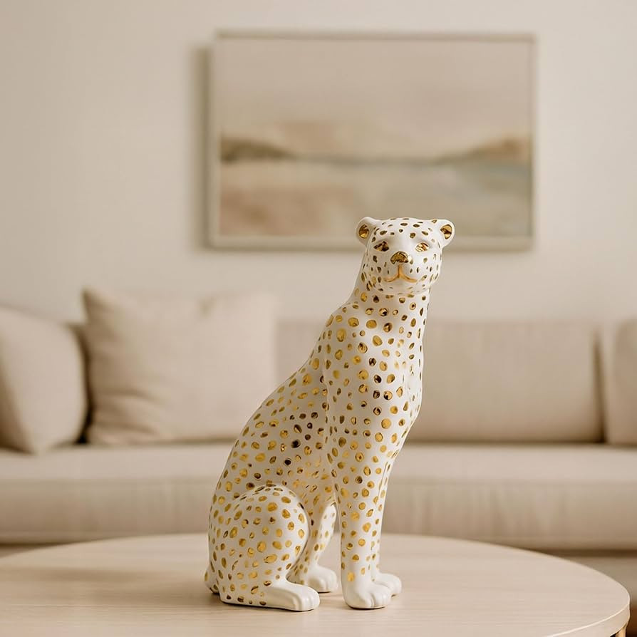 White Leopard Decorative Figurine with Gold Accents – Ceramic Stoneware Decor Sculpture Accent ... | Amazon (US)