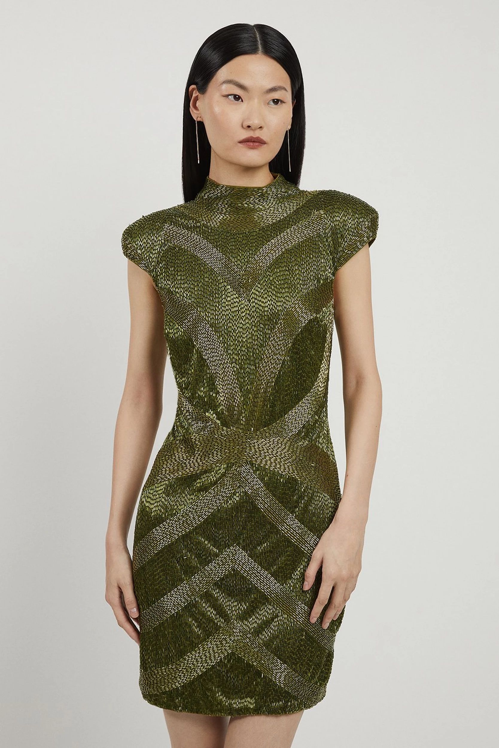 Beaded Embellished Woven Mini Dress | Karen Millen UK + IE + DE + NL