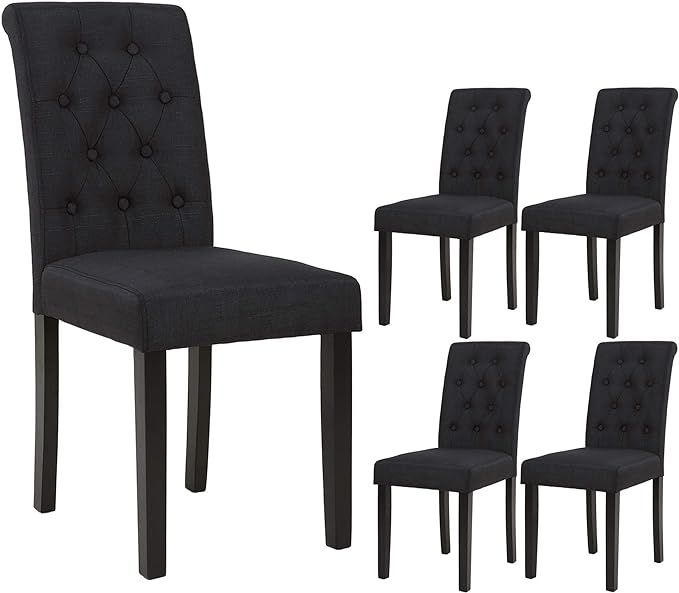 Set of 4 Upholstered Fabric Dining Chairs with Button-Tufted Details Living Chairs (Black) | Amazon (US)