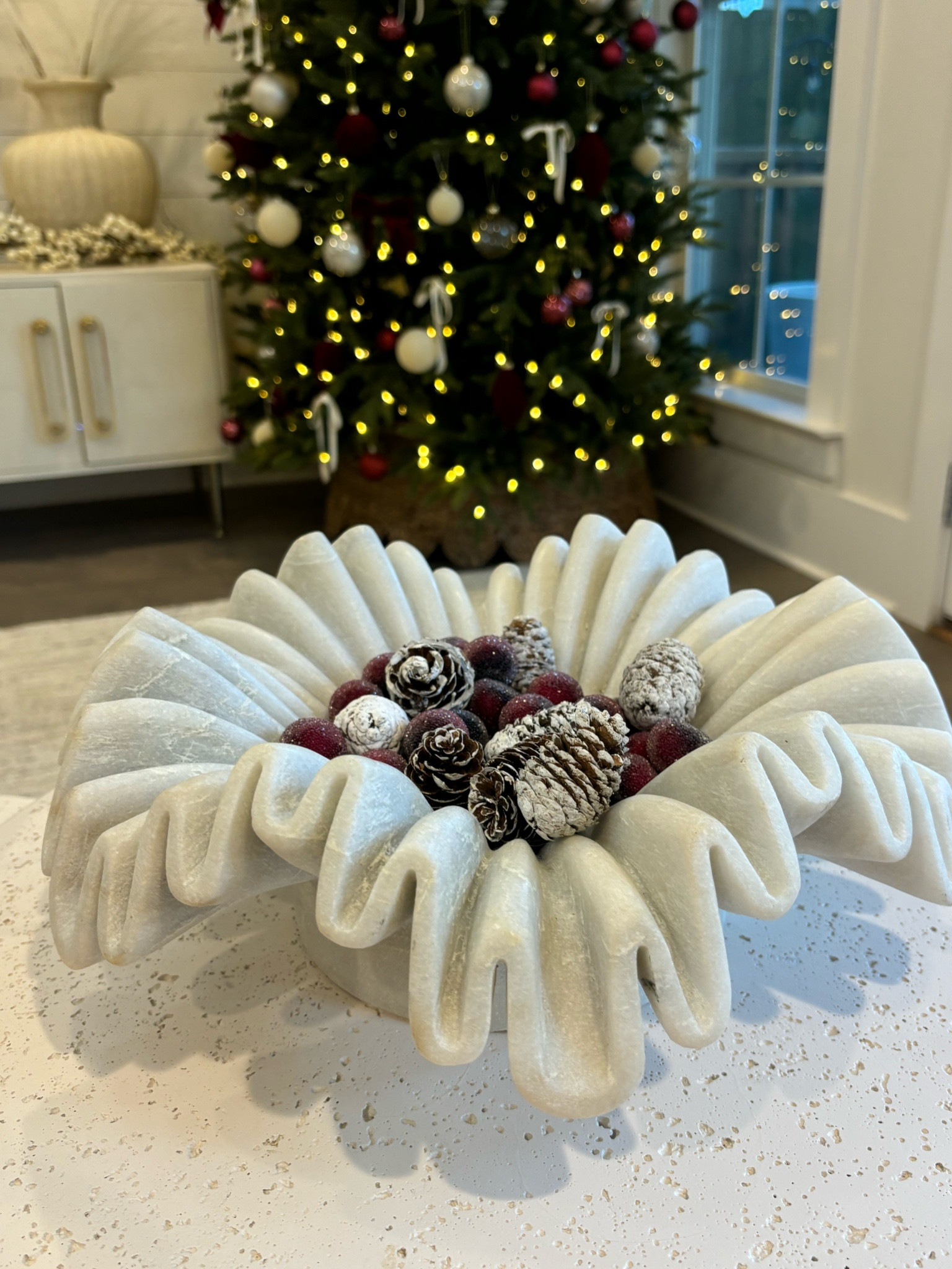 Cranberry & pinecone frosted bowl filled! I love this! 

#LTKHoliday #LTKHome