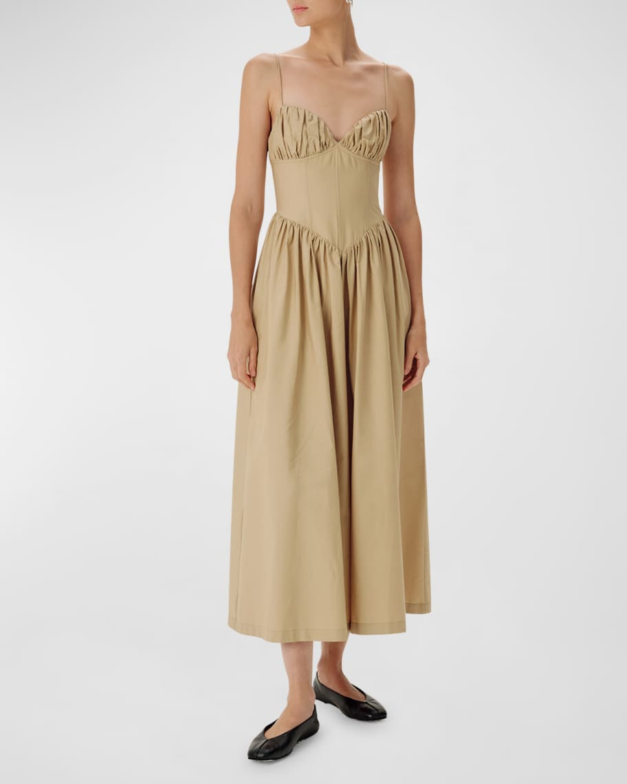 Ronny Kobo Carmine Bustier Cotton Poplin Midi Dress | Neiman Marcus