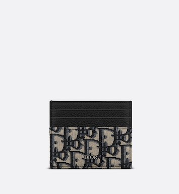 Card Holder Beige and Black Dior Oblique Jacquard and Black Grained Calfskin | DIOR | Dior Couture