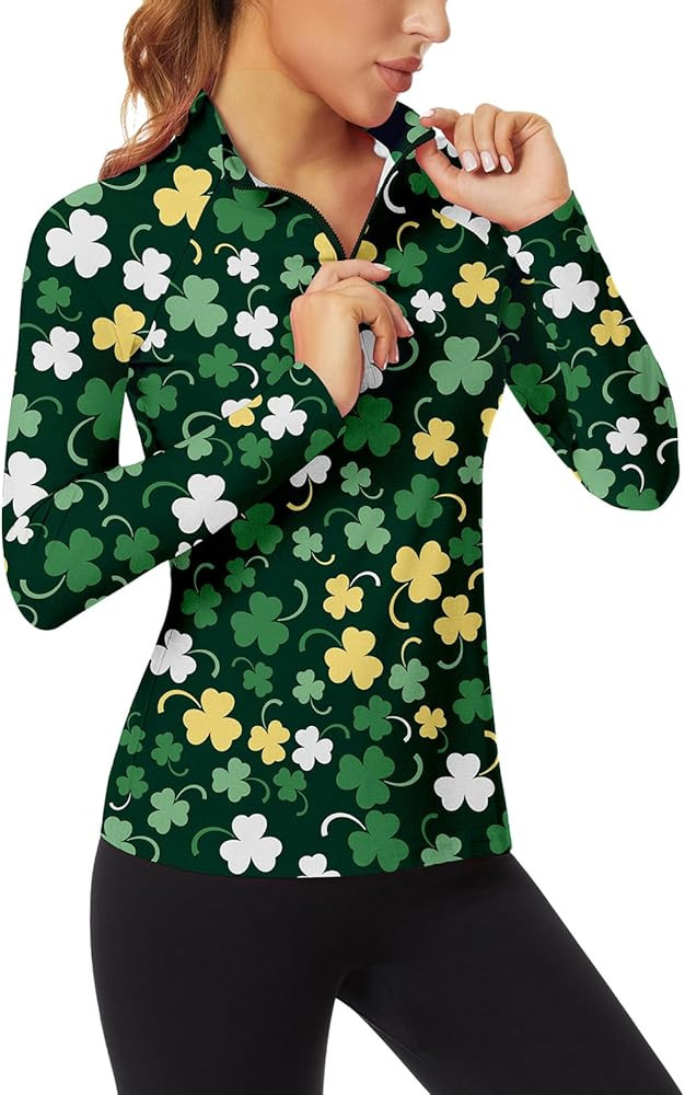 WOWENY Women's Long Sleeve Athletic Shirts Quarter Zip Pullover Collared T-Shirt Workout Print Te... | Amazon (US)