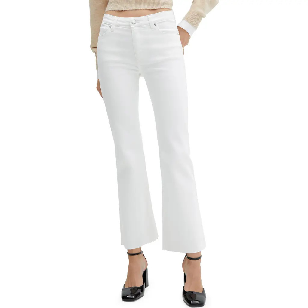 MANGO Raw Hem Crop Flare Jeans in White at Nordstrom, Size 4 | Nordstrom