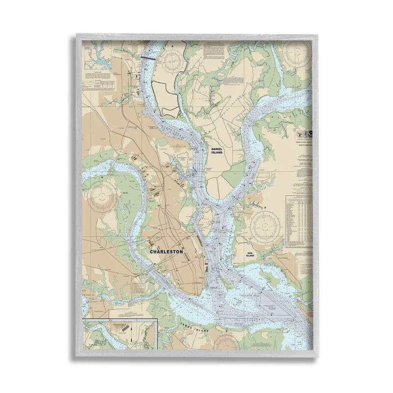 Charleston South Carolina Nautical Map Daniel Island Framed by Daphne Polselli Print | Wayfair North America
