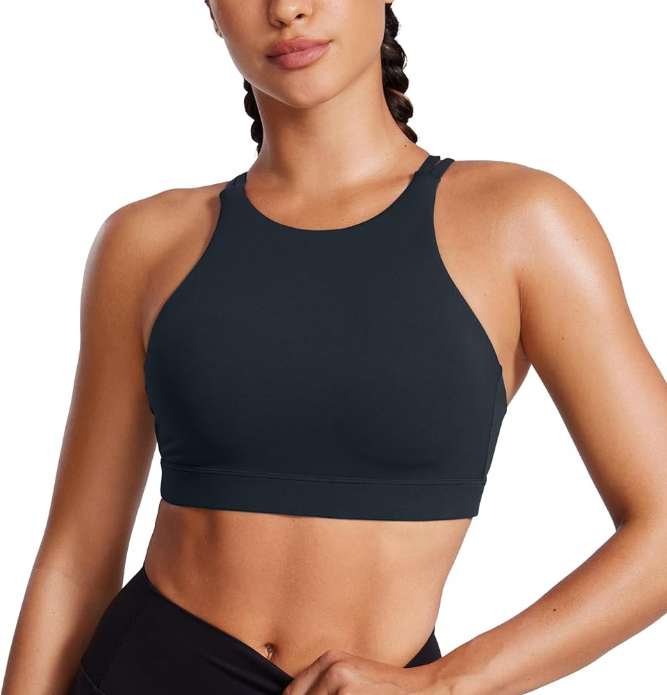 CRZ YOGA Womens Butterluxe High Neck Longline Sports Bras - Criss Cross Wireless Yoga Bra Padded ... | Amazon (US)