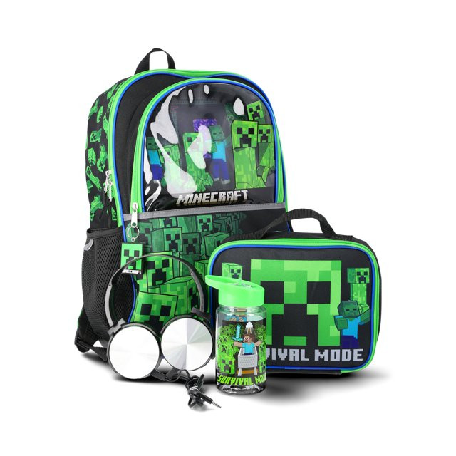 Minecraft Boys 17" 5-Piece Backpack Set with Headphones, Green | Walmart (US)